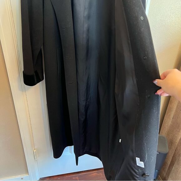 Vintage Black Lambswool Forecaster Velvet Trimed Hooded Long Trench Coat (10) - Picture 10 of 14